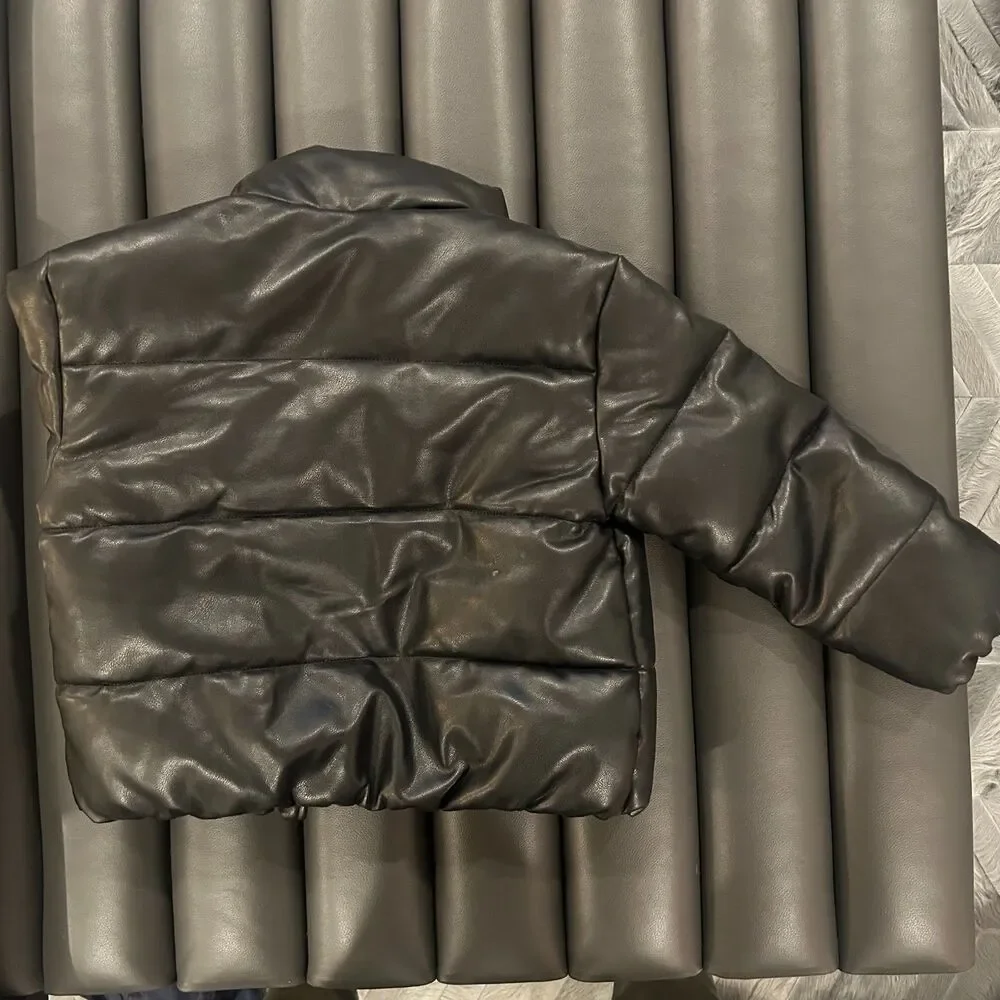 Zara Zip up Faux Leather Puffer Jacket Black Size Size 6